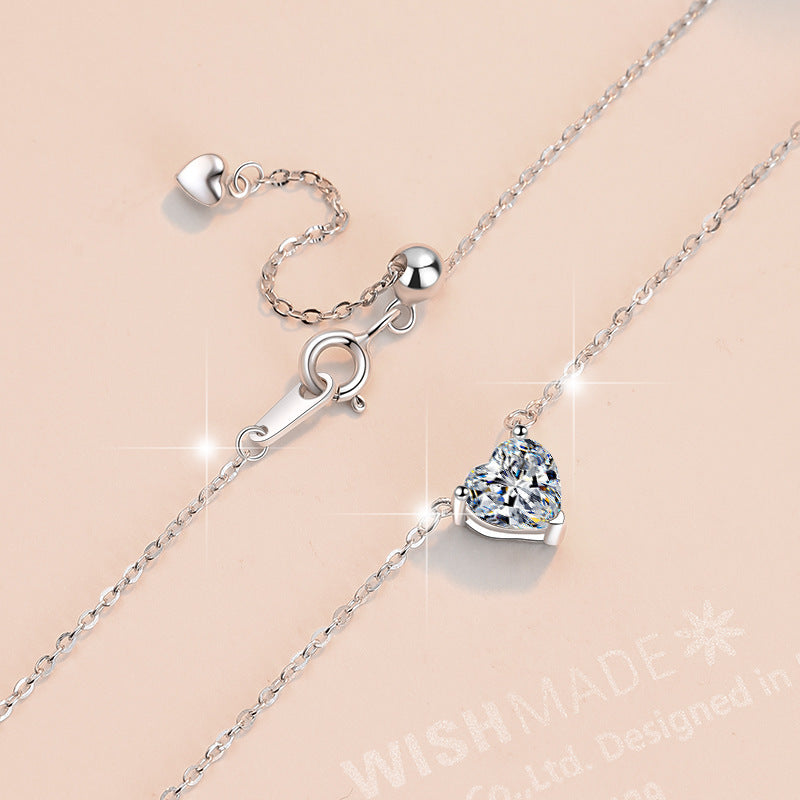 Silver Necklace Love Heart-shaped Moissanite Pendant