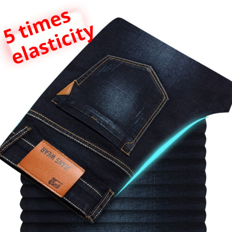 Autumn Super-stretch Thin Elastic Jeans Men's Loose Straight Men