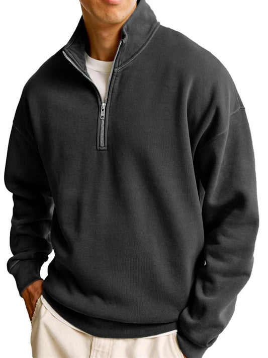 Men's Casual Half Zipped Stand Collar Long-sleeved Sweater