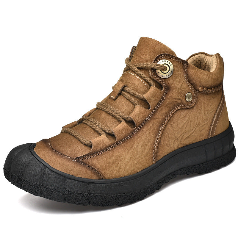 Genuine Leather Mid-top Men's Shoes Closed Toe Anti-kick Outdoor Leisure