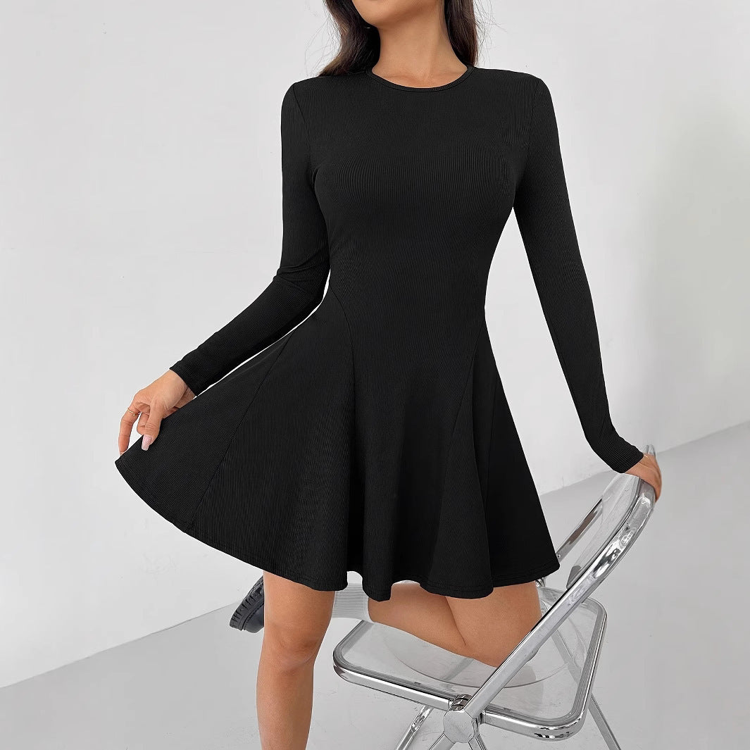 Fashion Solid Color Rib Fabric Dress For Women