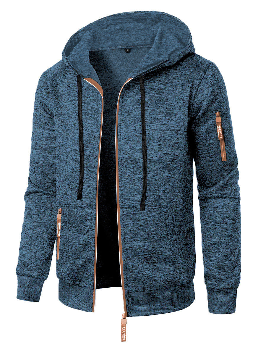 Men's Sports Fitness Casual Jacquard Sweater Hooded Coat