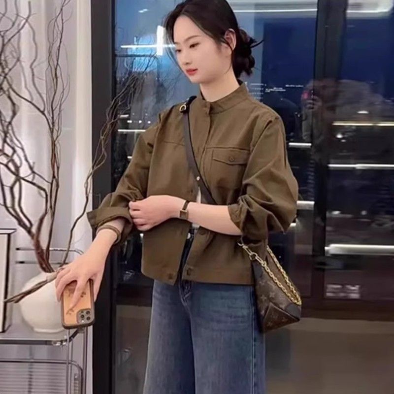 Casual Versatile Short Women's Loose Baseball Uniform Stand Collar Workwear Jacket Top