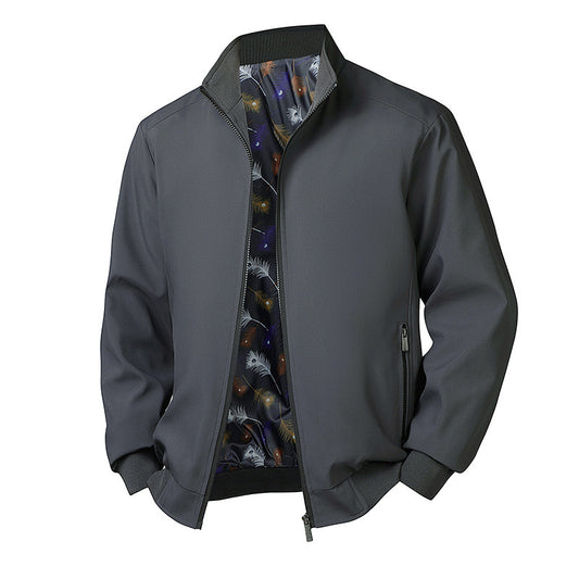 Plus Size Men's Spring Long Sleeve Stand-up Collar Jacket
