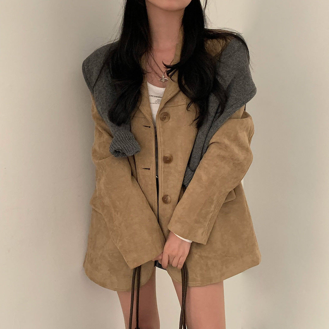 Single-breasted Loose Versatile Pocket Long Sleeve Suit Coat