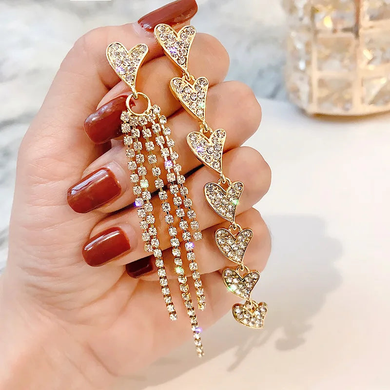 Long Tassel Dangle Earrings Explosive Personality Fashion All-match Female Gold Silver Needle Retro Heart Earjewelry Wholesale