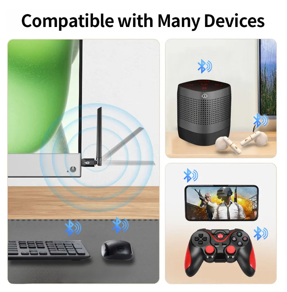 200M Bluetooth 6.0 5.4 Adapter USB Dongle Wireless Adapter Music Audio Receiver Transmitter for PC Mouse Keyboard Driver Free