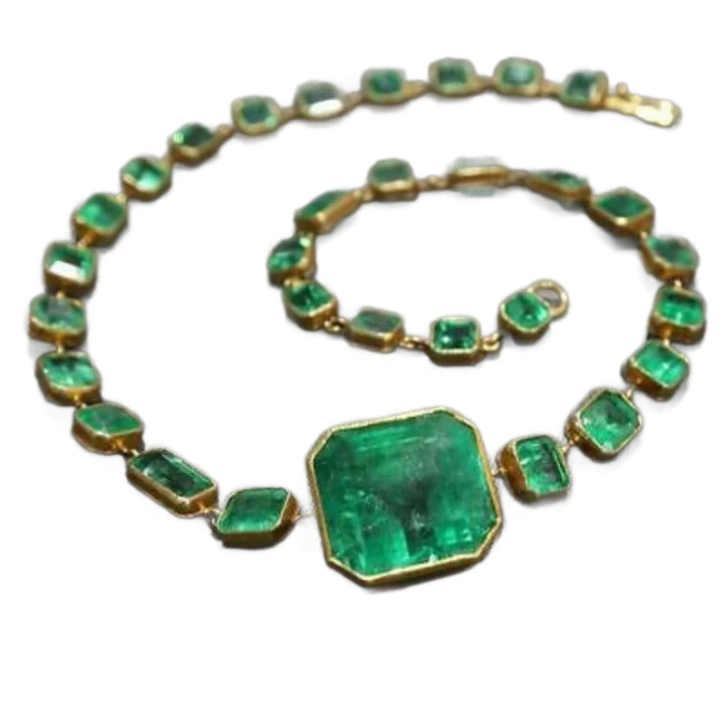 Light Luxury High-grade Square Emerald Zircon Necklace