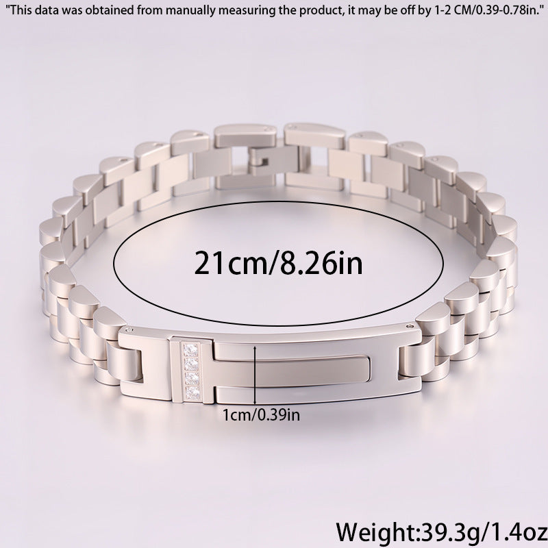 Women's Simple And Versatile Diamond Inlaid Curved Titanium Steel Bracelet