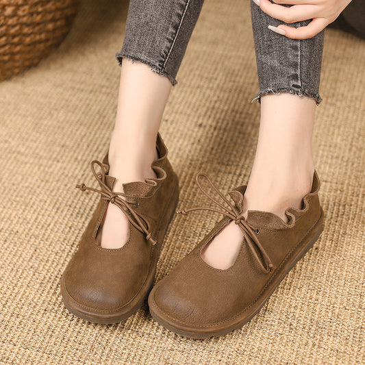 Retro Round Head Leisure Women's Flat British Style Soft Sole Shoes