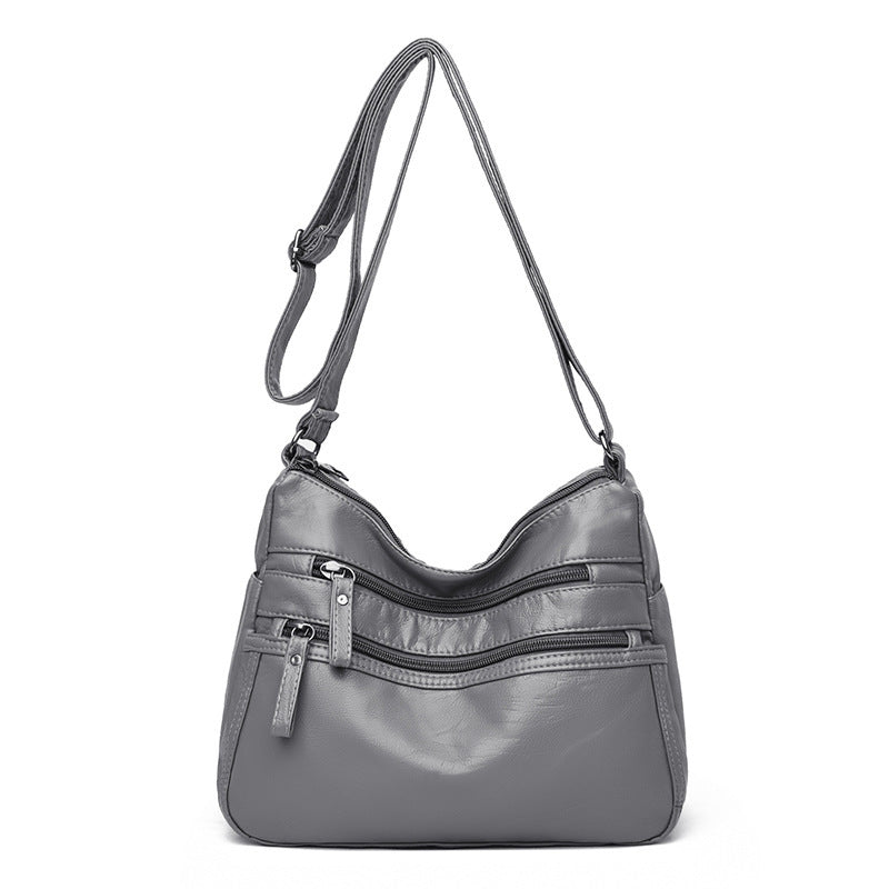 Real Washed Leather Classic Solid Color Soft Leather Versatile Casual One-shoulder Crossbody Bag