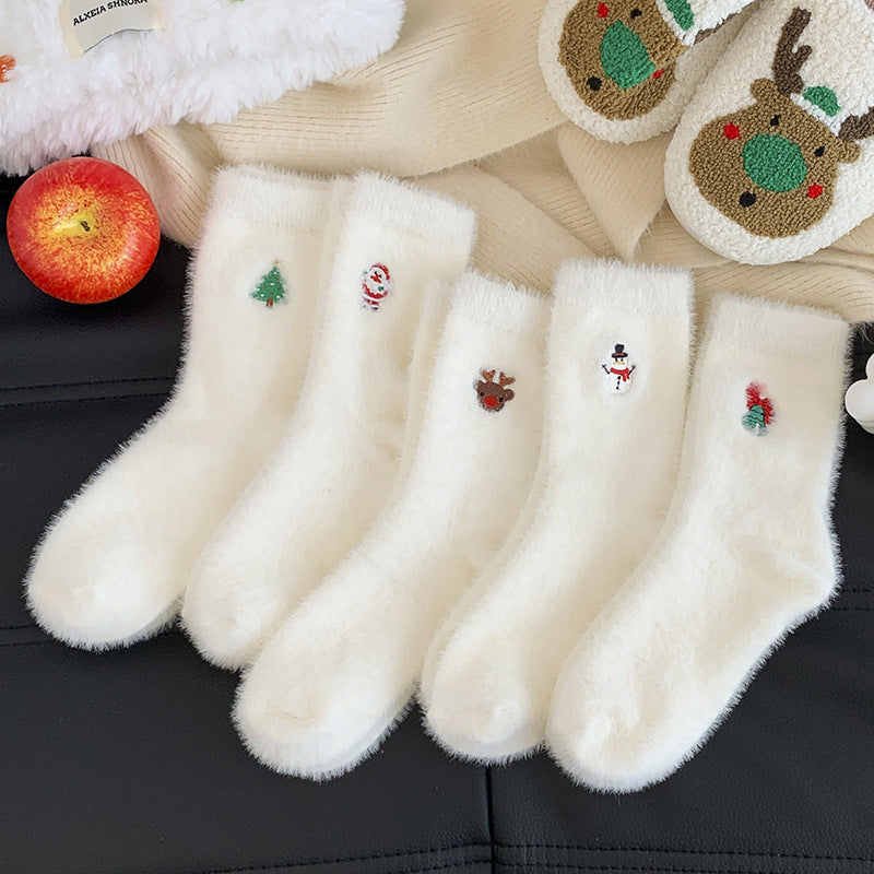 Women's Autumn And Winter Style White Mink Fur Christmas Stockings