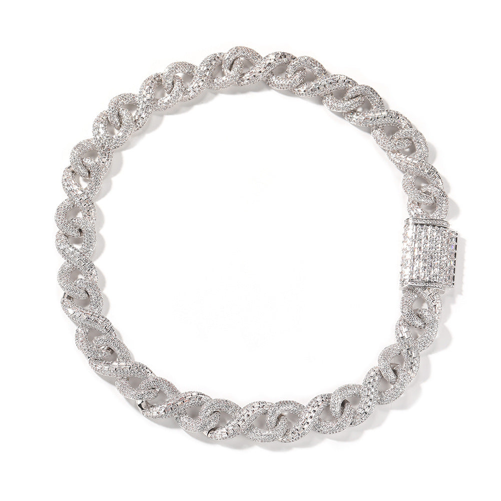 Hip Hop Necklace Silver Mixed Inlaid Zircon Personality High Sense Ornament