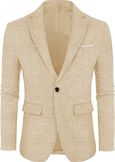 Linen Leisure Single Button Lightweight Business Pure Color Flat Collar Suit Jacket Men