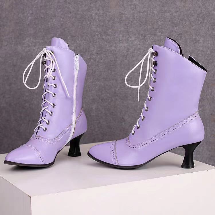 Large Size Women's British-style Martin Wine Glass High Heel Boots Women's Motorcycle