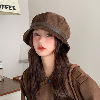 Corduroy Fisherman Hat Children's Autumn And Winter High-grade Hepburn Style