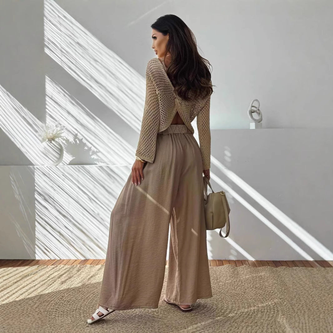 Pullover V-neck Hollow Out Back Cross Loose Sweater