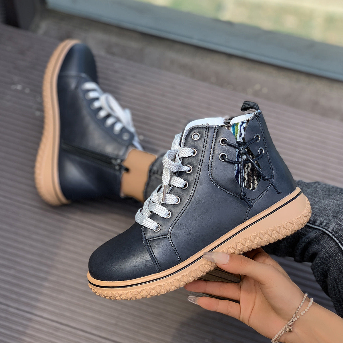 Women's Flat Heel Martin Boots Lace-up Zip Cotton-padded