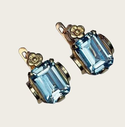 Square Rock Candy Earrings Navy Blue Topaz Stud Earrings