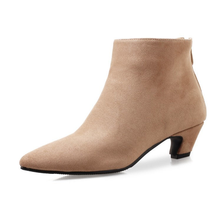 Large Size Mid Heel Pointed Ankle Boots Women