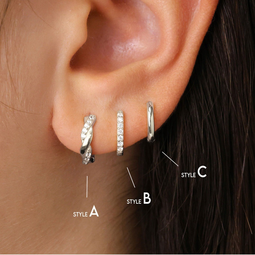 Twist Copper Earrings Studded With Zircon Set