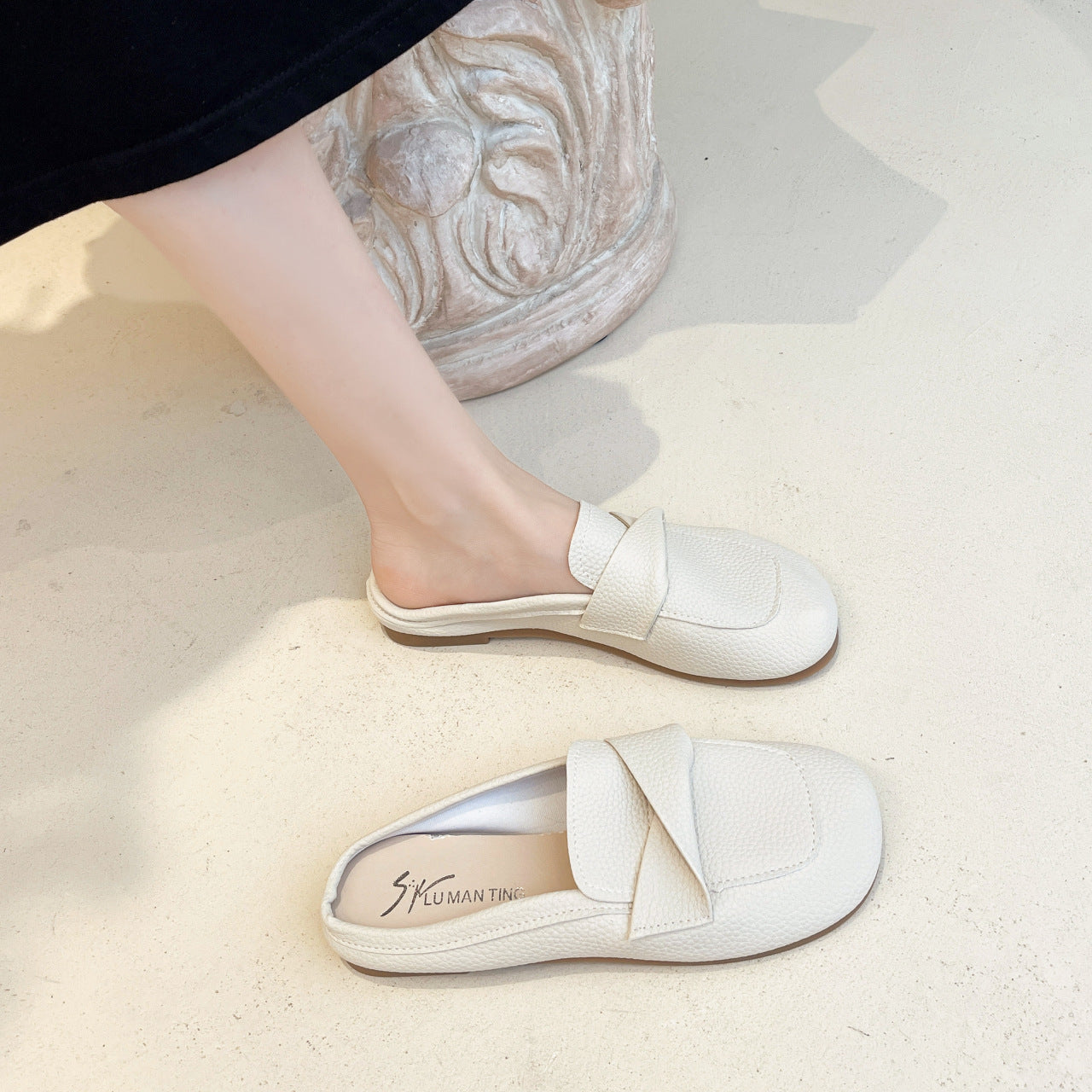 Closed Toe Loafers Half Slippers Women Soft Bottom Heel Grandma Shoes Sandals Women