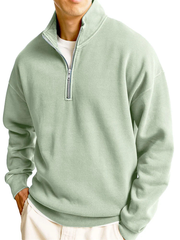 Men's Casual Half Zipped Stand Collar Long-sleeved Sweater