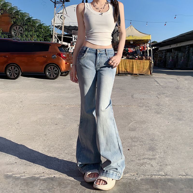 American Retro Low Waist Hot Girl Bell-bottom Pants Slim Fit Slimming Stretch All-matching Jeans