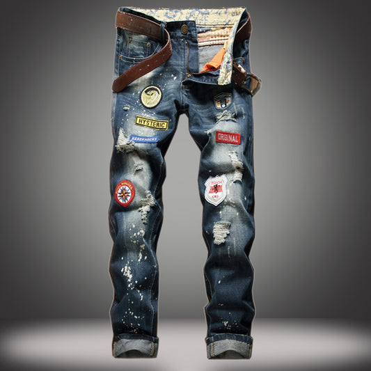 Straight Slim Jeans Splash-ink Old Fashion