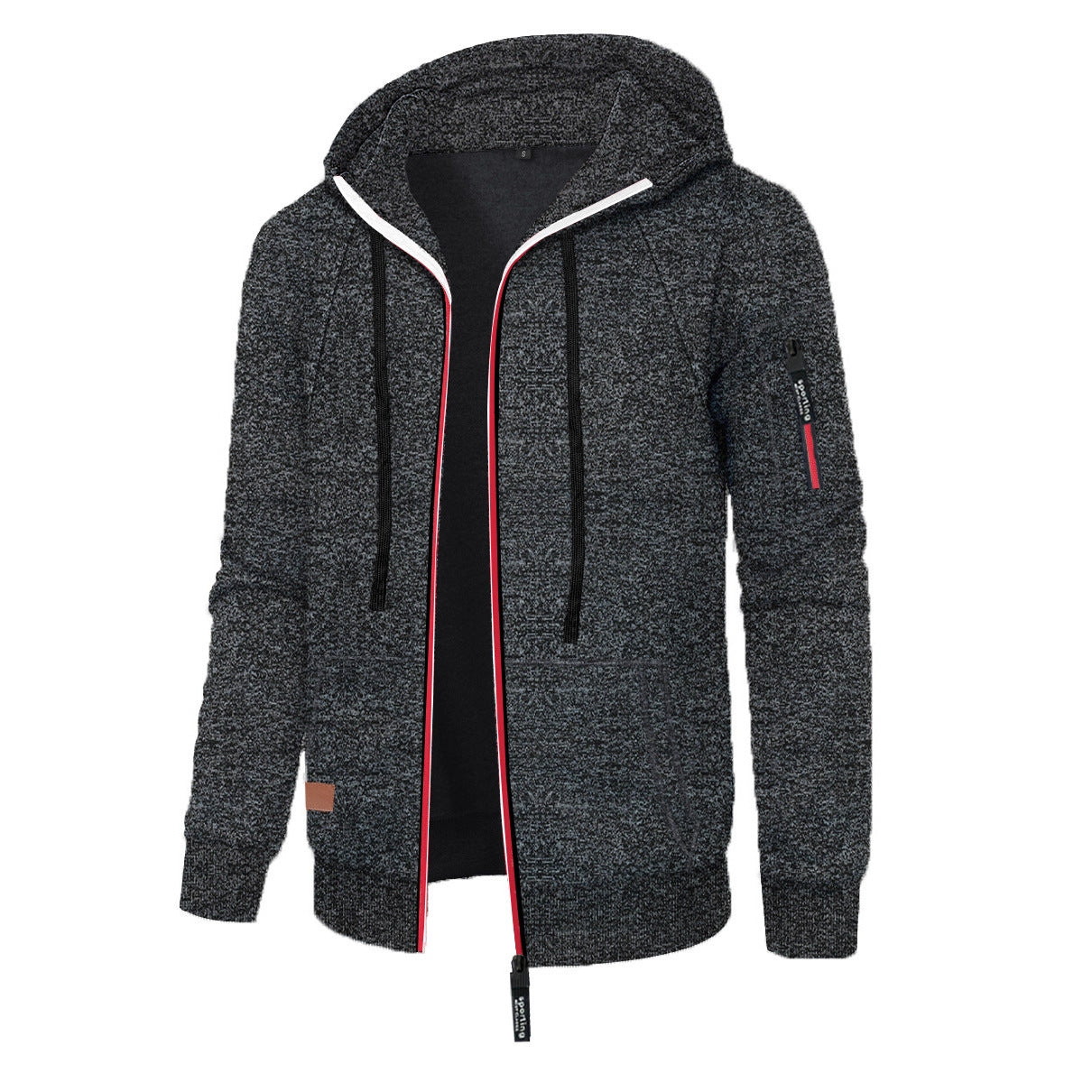 Men's Sports Fitness Casual Jacquard Sweater Hooded Coat
