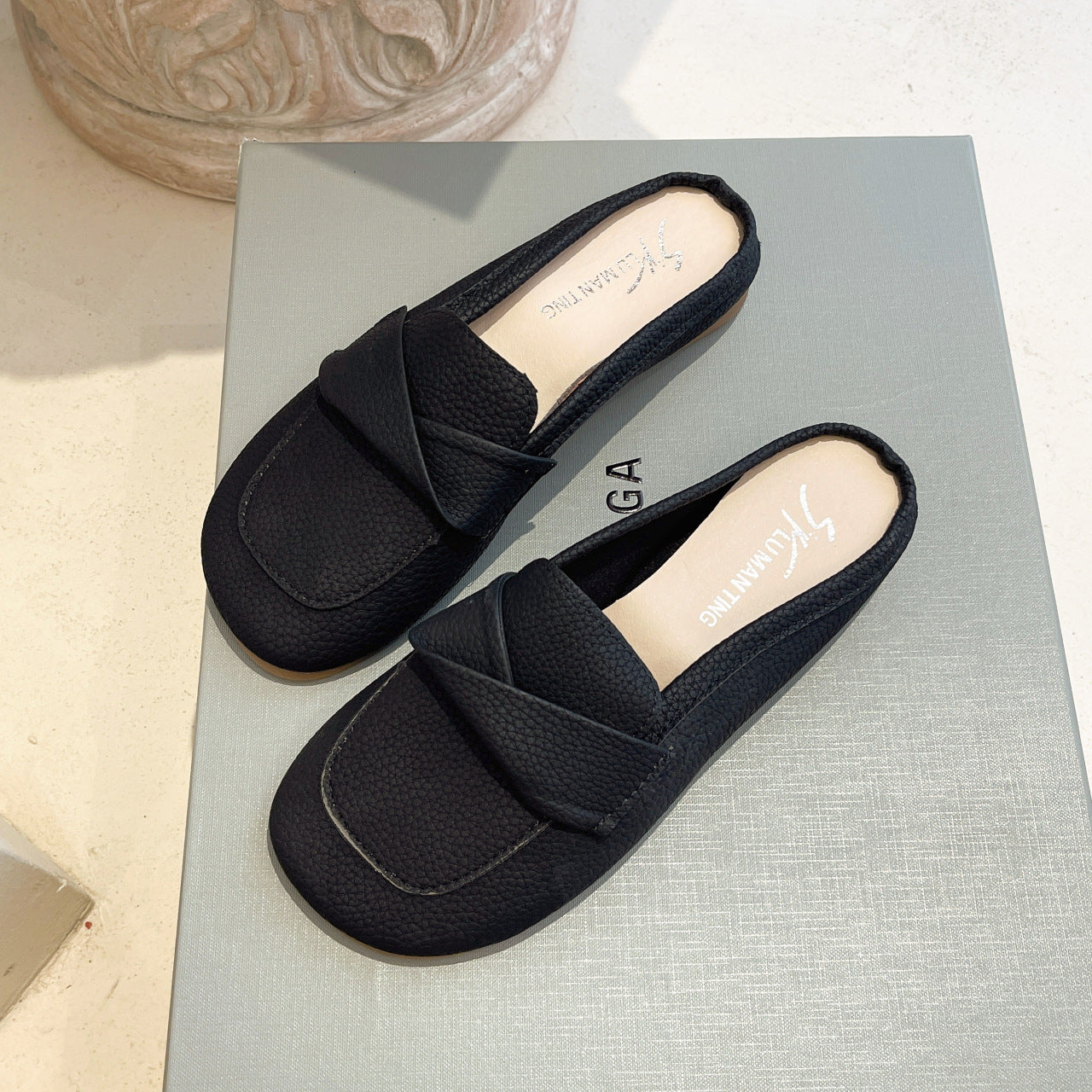 Closed Toe Loafers Half Slippers Women Soft Bottom Heel Grandma Shoes Sandals Women