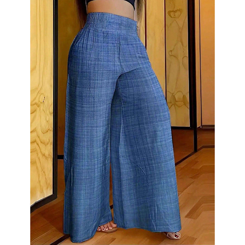 New Women's Solid Color High Waist Slimming Wide Leg Pants
