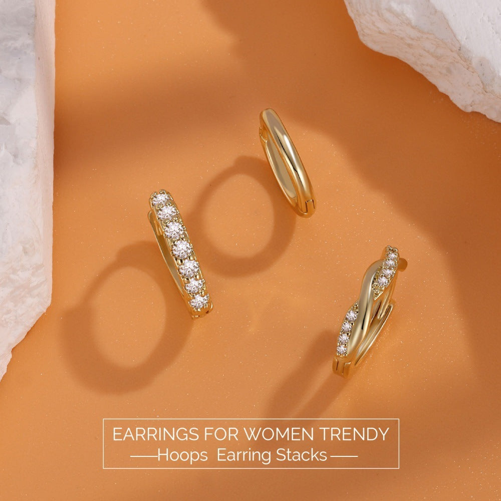 Twist Copper Earrings Studded With Zircon Set