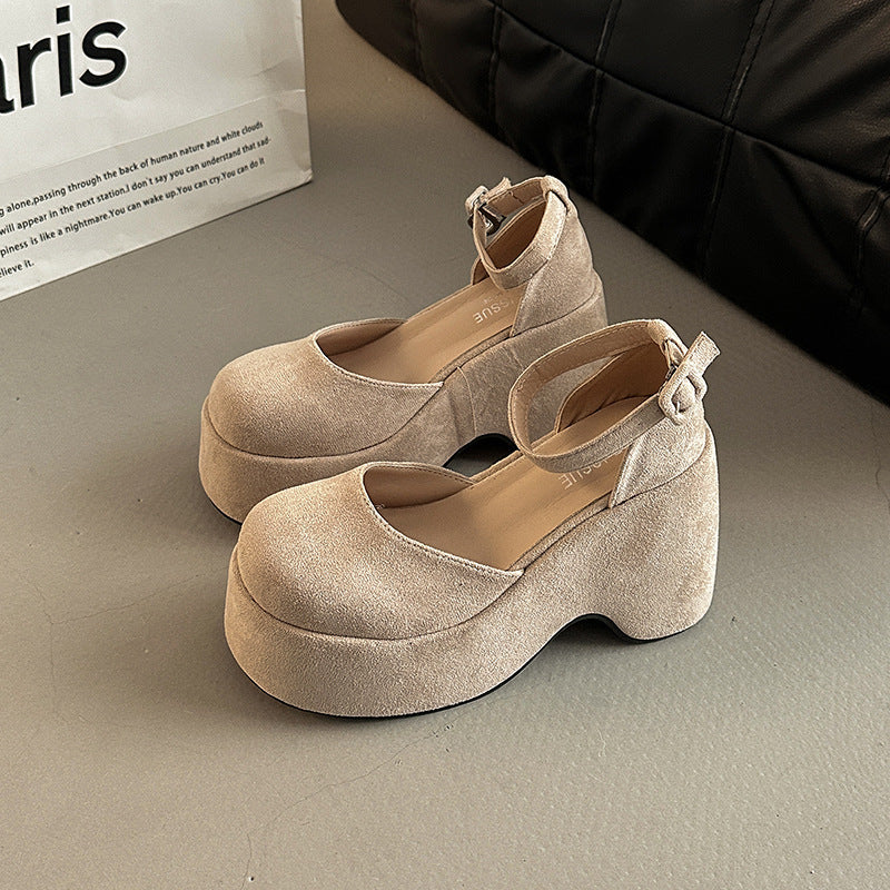 Retro Closed Toe All-match Buckle Women's Thick Heel Shoes Fashion