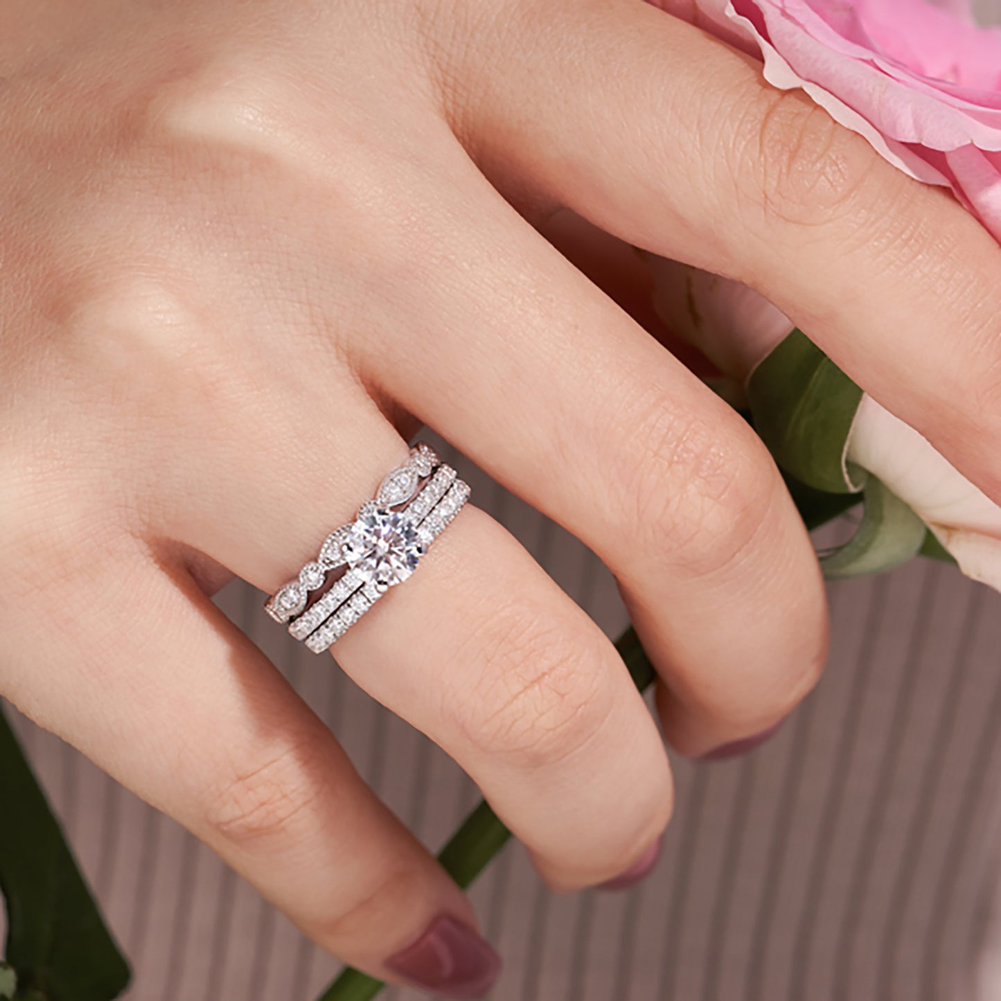 Classic Sansheng Sanshi Couple Rings Twist Twisted String Zircon Lines