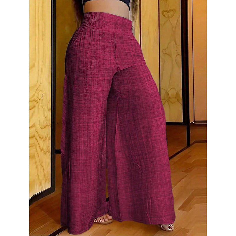 New Women's Solid Color High Waist Slimming Wide Leg Pants