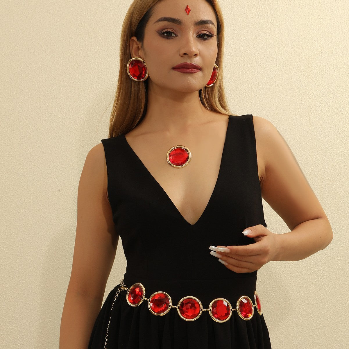 Women's Mirror Casual Decorative Corset Resin Crystal Ruby