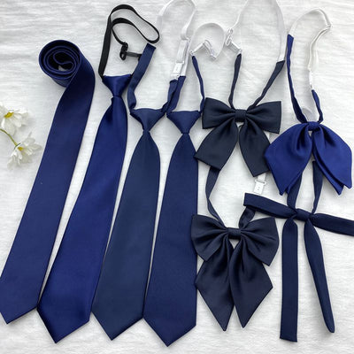 Female Violet Blue Japanese Style Lazy Free Uniform Bow Double Layer Navy Blue Shirt Bow Tie