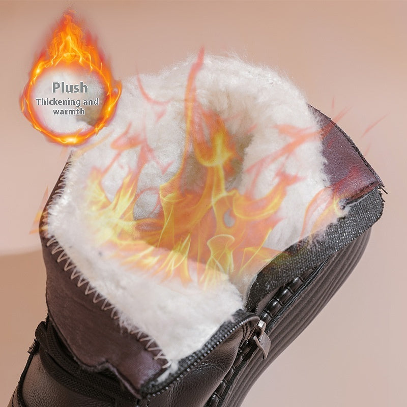 Mother Cowhide Wool Fleece Lined Soft Bottom Non-slip Wear-resistant Ankle Boots