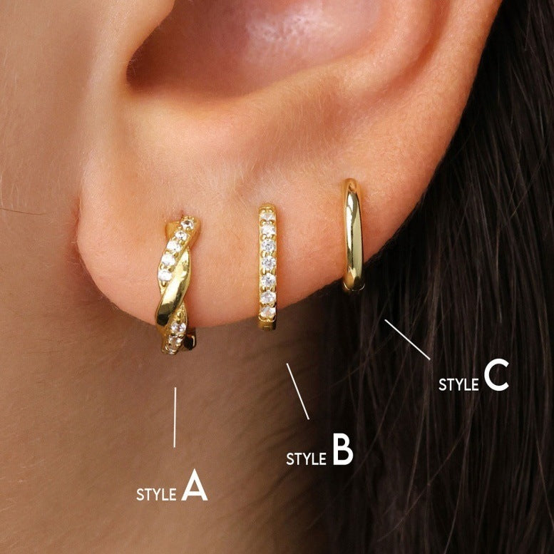 Twist Copper Earrings Studded With Zircon Set