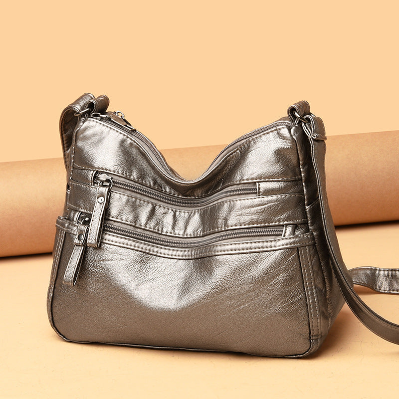 Real Washed Leather Classic Solid Color Soft Leather Versatile Casual One-shoulder Crossbody Bag