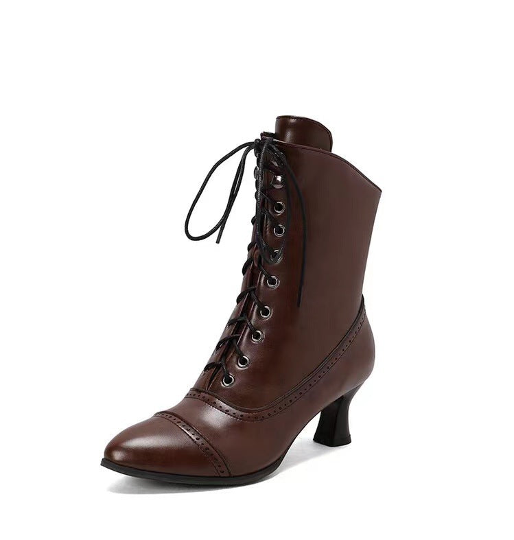Large Size Women's British-style Martin Wine Glass High Heel Boots Women's Motorcycle