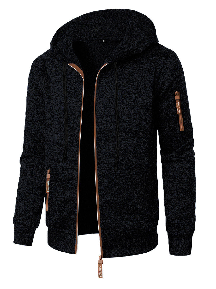 Men's Sports Fitness Casual Jacquard Sweater Hooded Coat