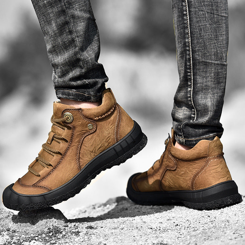 Genuine Leather Mid-top Men's Shoes Closed Toe Anti-kick Outdoor Leisure
