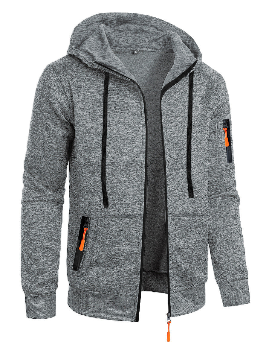 Men's Sports Fitness Casual Jacquard Sweater Hooded Coat