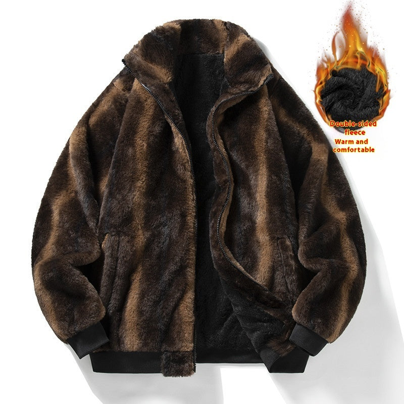 New Velvet Stand Collar Hooded Jacket For Men