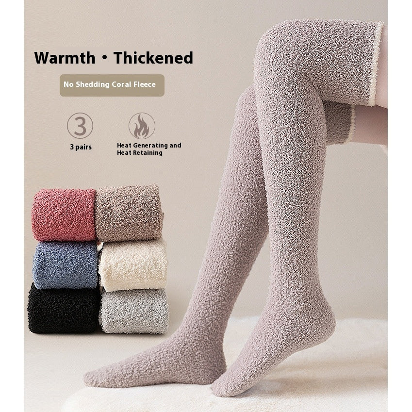 Coral Fleece Knee Socks Women's Autumn And Winter Warm Long Fleece-lined