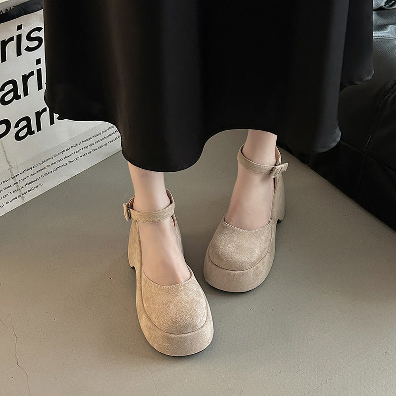 Retro Closed Toe All-match Buckle Women's Thick Heel Shoes Fashion