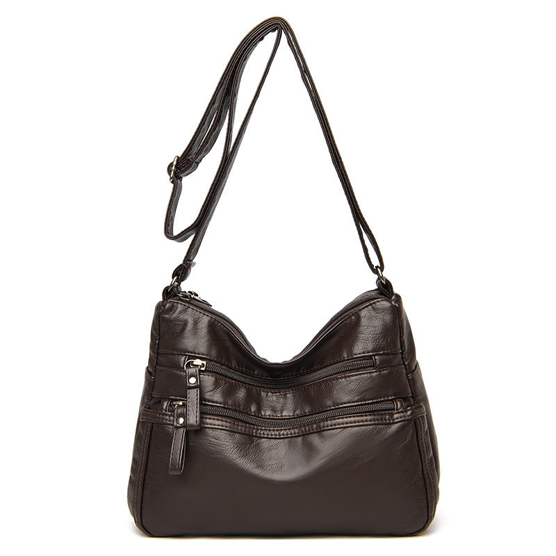 Real Washed Leather Classic Solid Color Soft Leather Versatile Casual One-shoulder Crossbody Bag