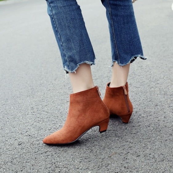 Large Size Mid Heel Pointed Ankle Boots Women